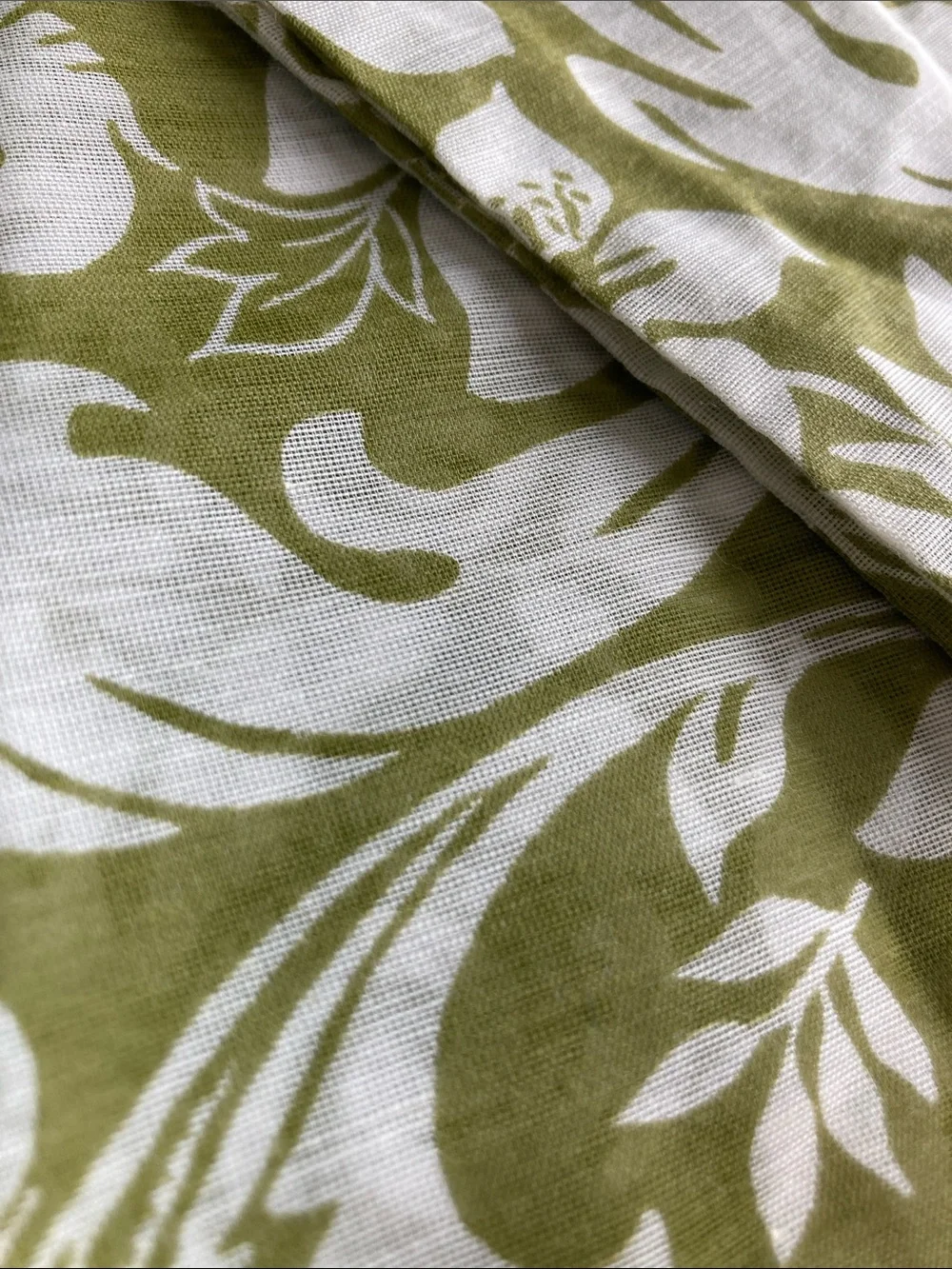 Olive Green and White Printed Scarf, Neck Scarf, Belt, Handbag or Hair Accessory